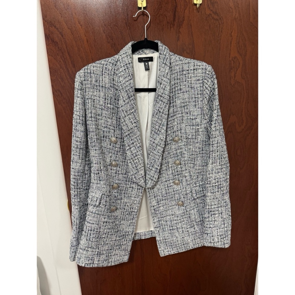 Aqua Black and White Tweed Blazer